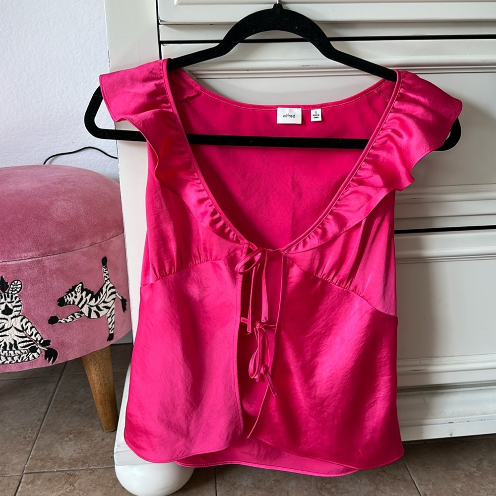 Aritzia silk hot pink top